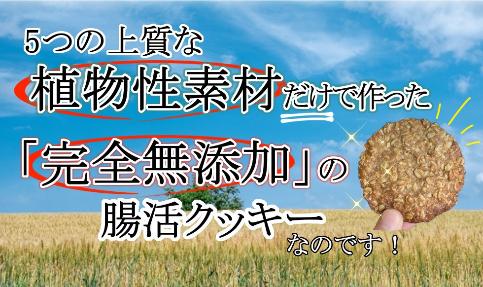 5つの上質な「植物性素材」だけで作った「完全無添加」の腸活クッキーなのです！