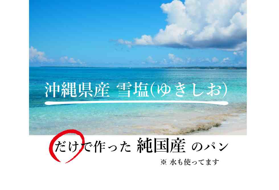 沖縄県産 雪塩(ゆきしお) 、だけで作った純国産のパン。※水も使ってます。